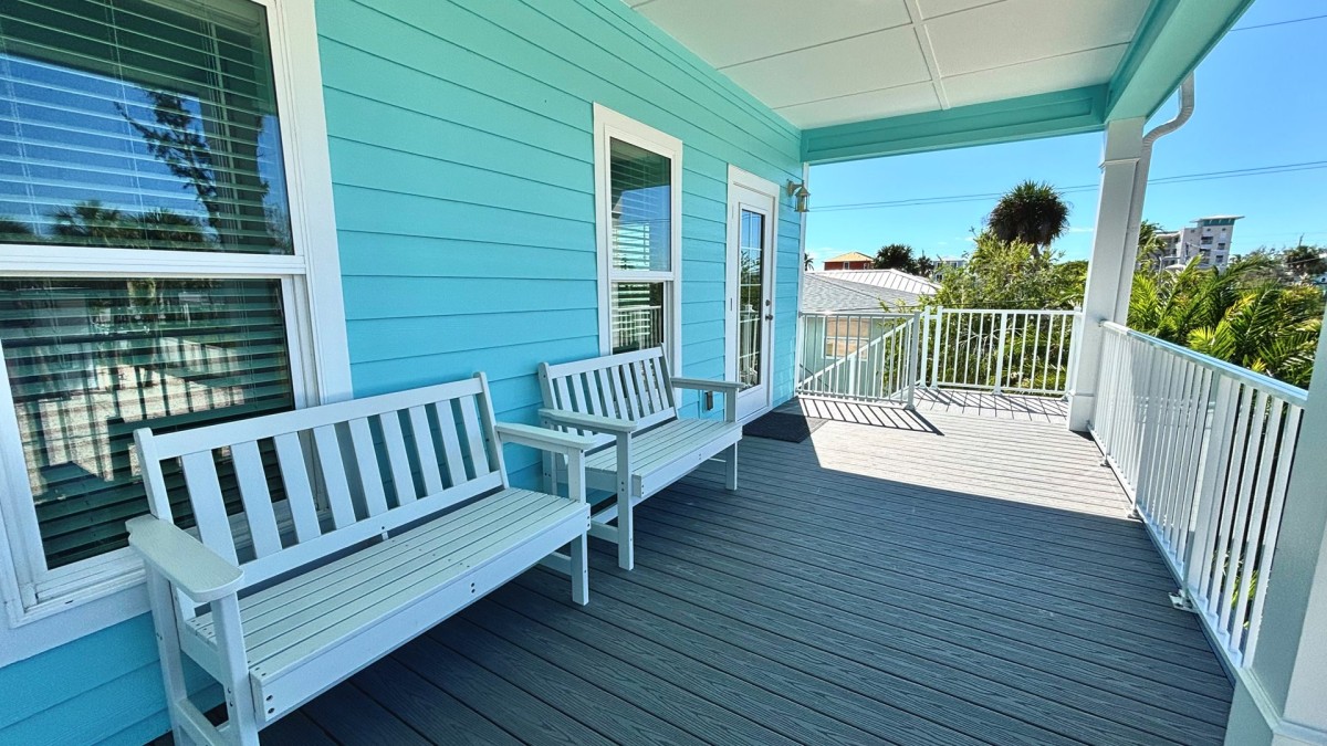 Covered porch with bench seating